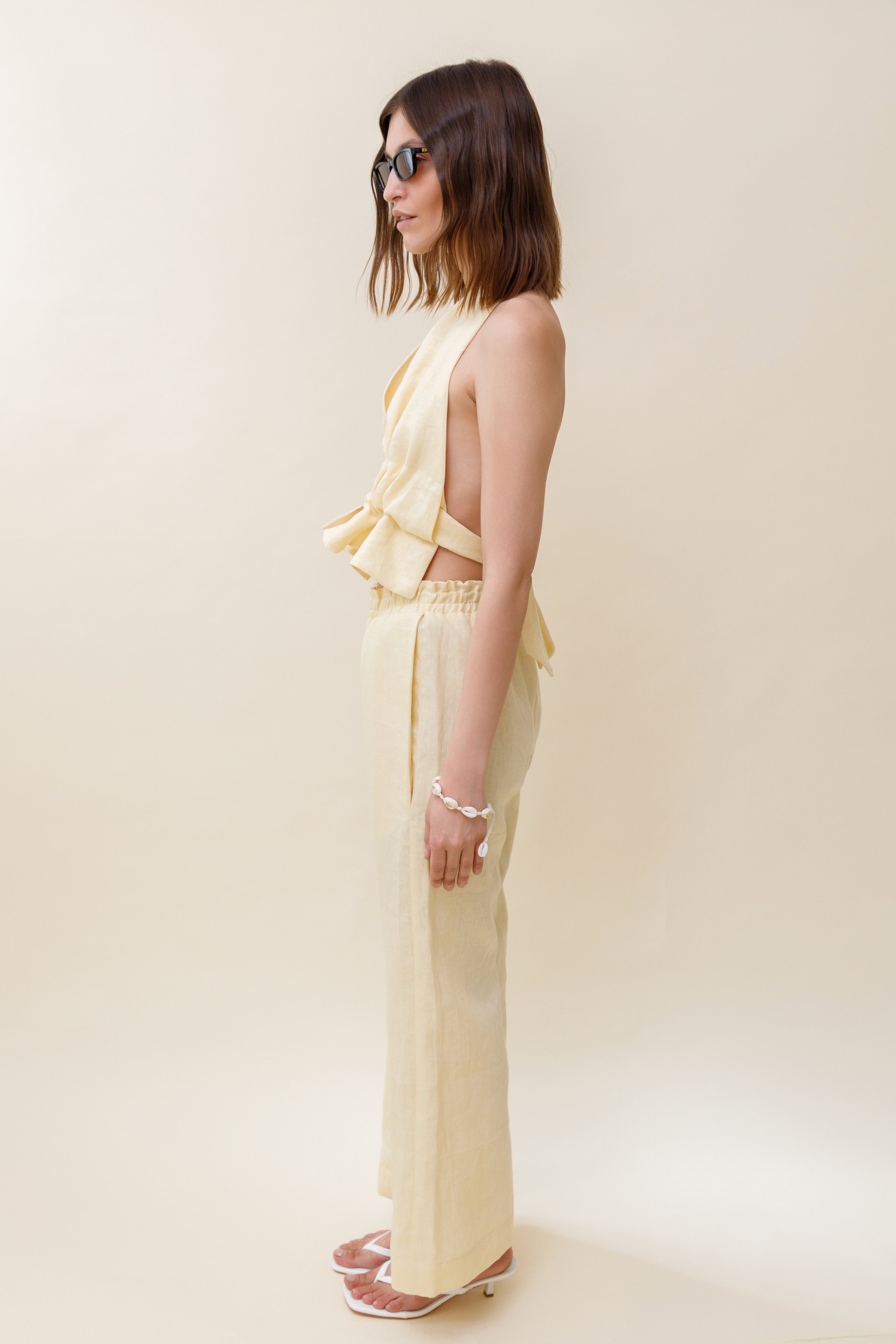 Juana Open-Back Linen Halter Top