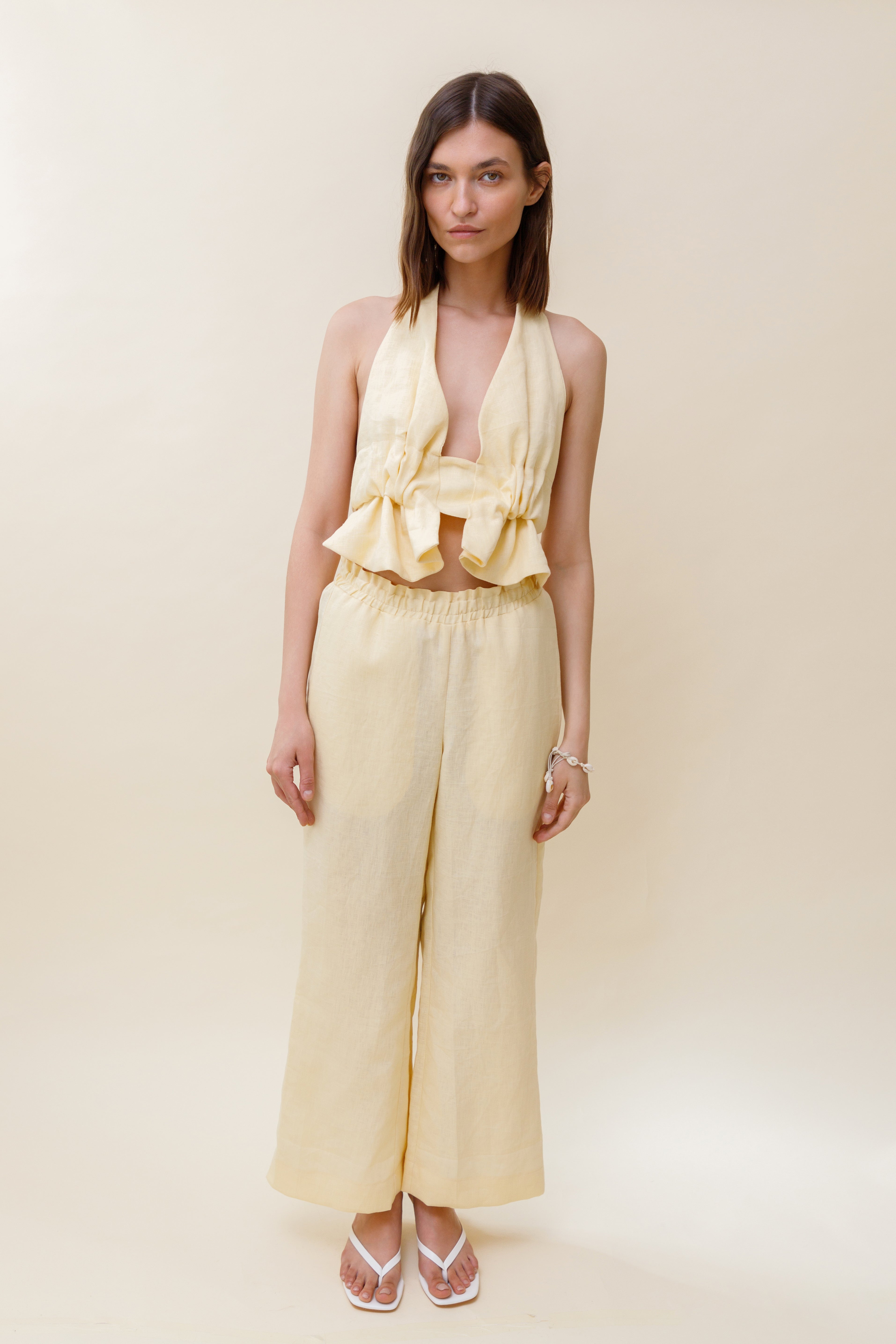 Juana Open-Back Linen Halter Top