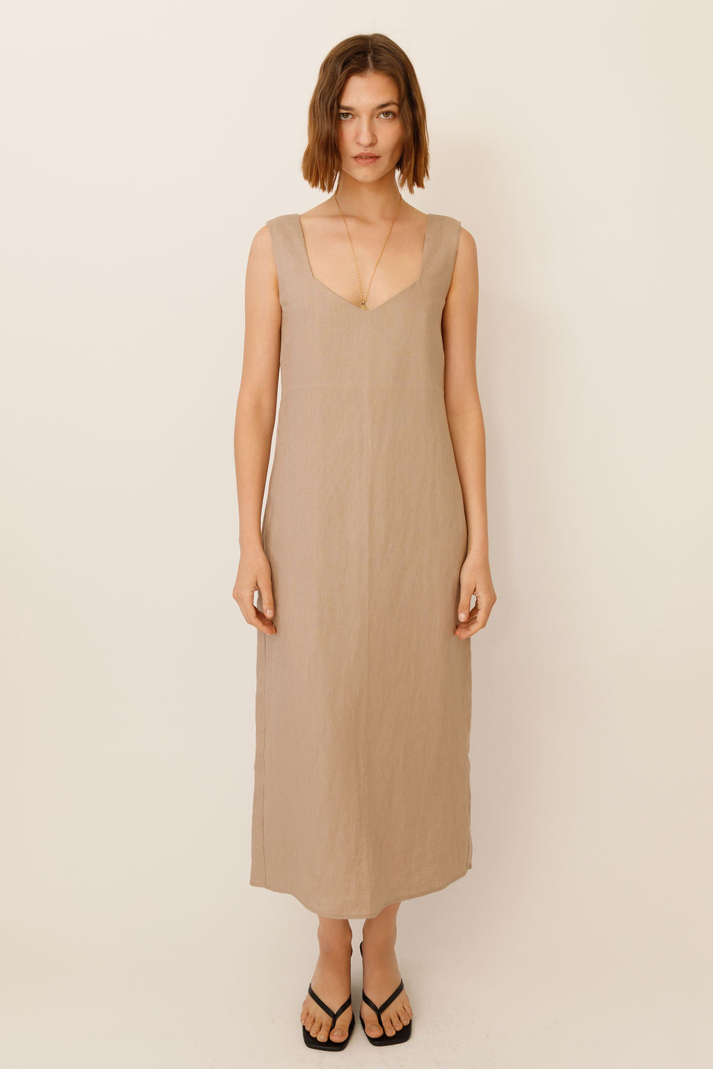 linen dress sweetheart neckline Linen Sweetheart Cutout A-Line Midi Dress