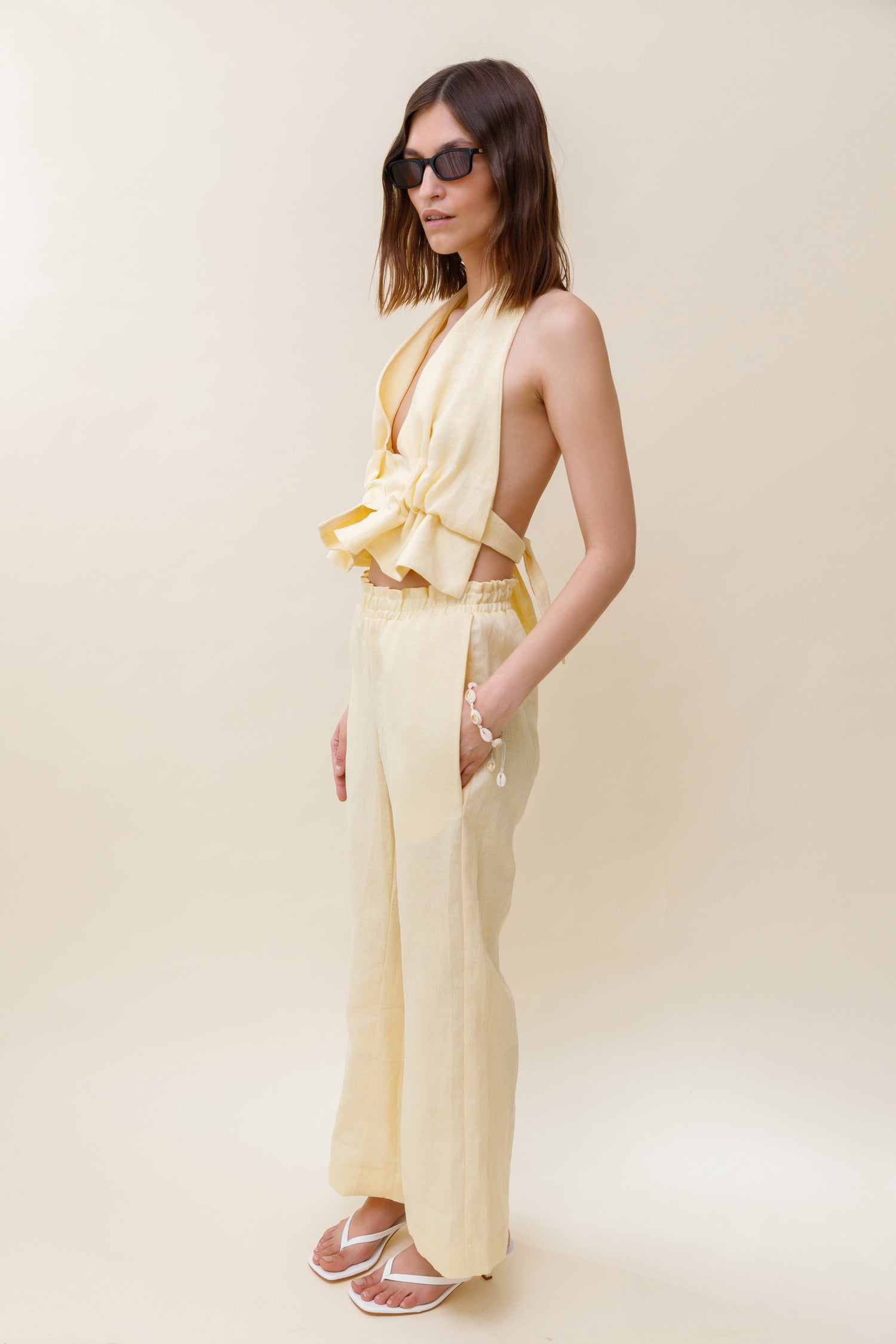 Juana Open-Back Linen Halter Top