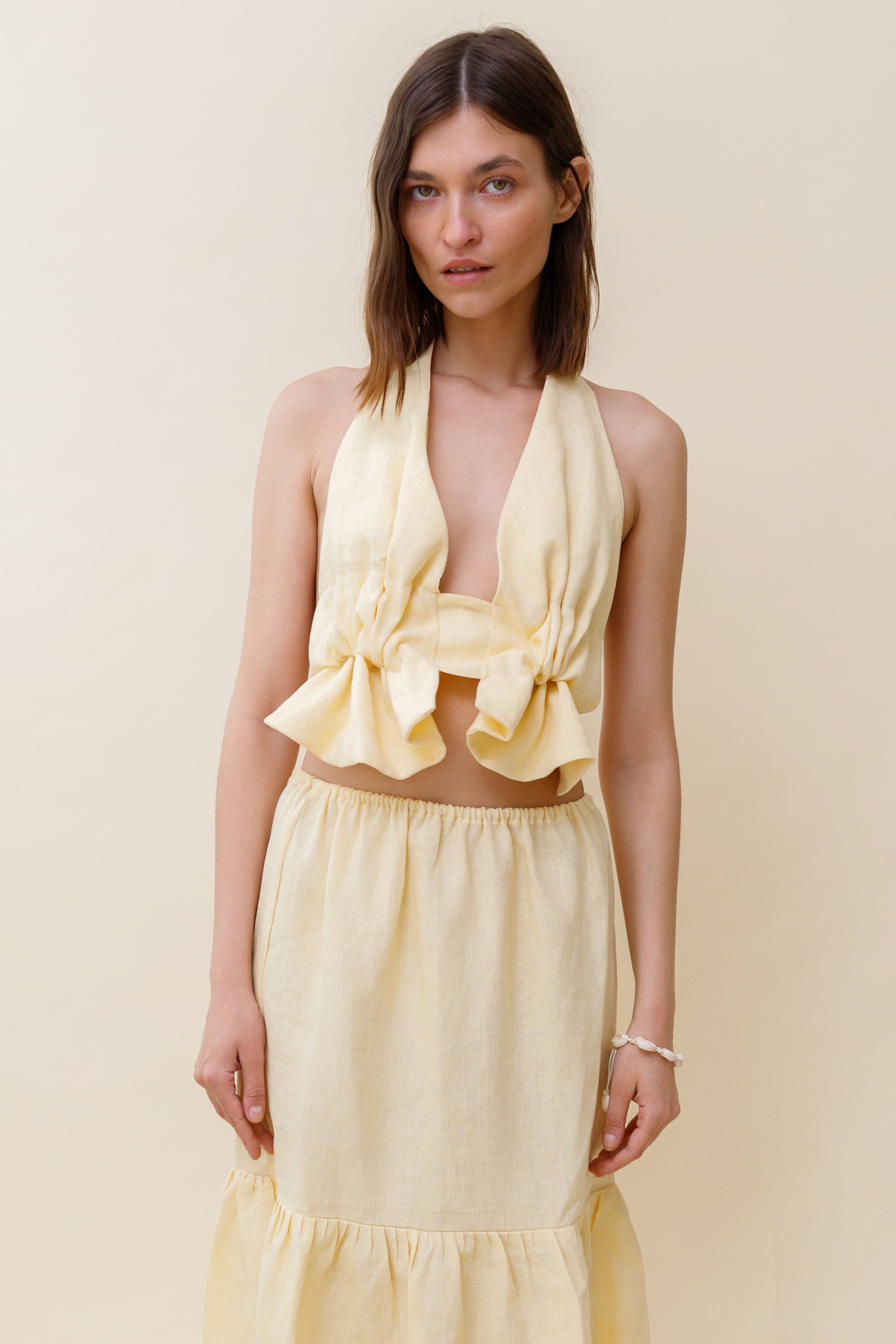 Juana Open-Back Linen Halter Top