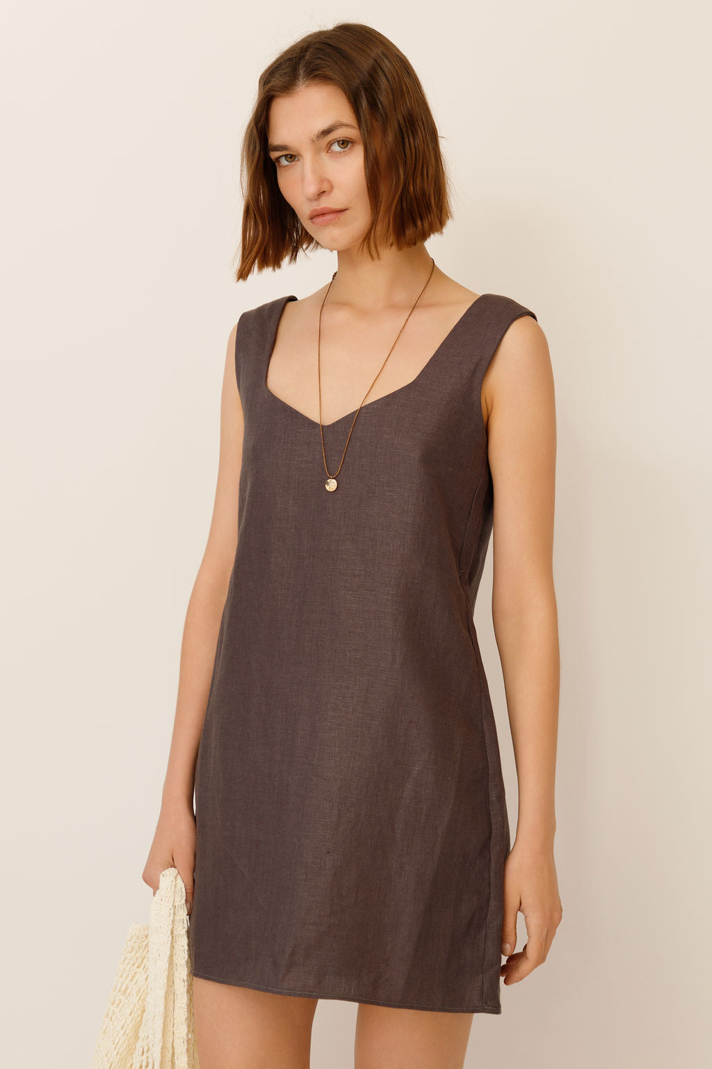 Perdita Voyage Mini Dress | Charcoal Linen Sweetheart Dress