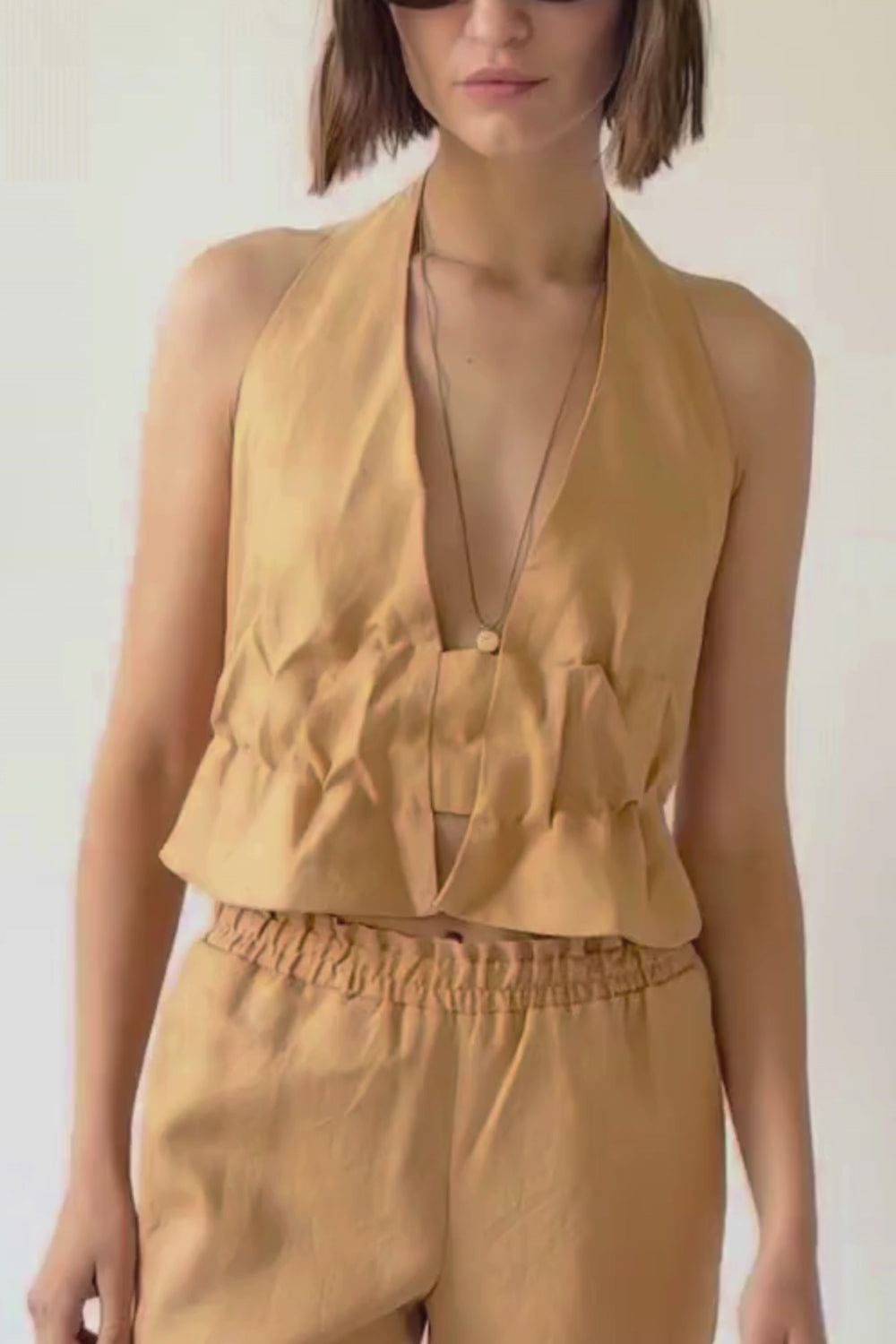 Juana Open-Back Linen Halter Top