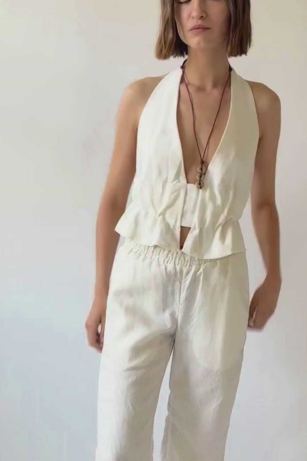 Juana Open-Back Linen Halter Top